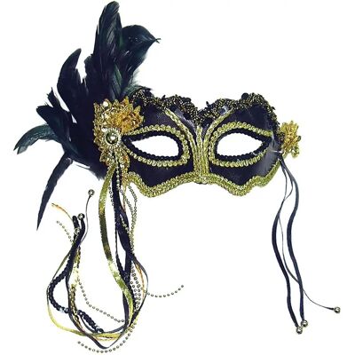 Bristol Novelty Schwarz Metallic + Seitenfedermaske - Kostüm Bristol Novelty Schwarz Metallic + Seitenfedermaske - Kostüm