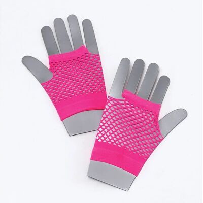 Gants en résille rose néon Bristol Novelty - courts, style années 80 - Publicité Gants en résille rose néon Bristol Novelty - courts, style années 80 - Publicité