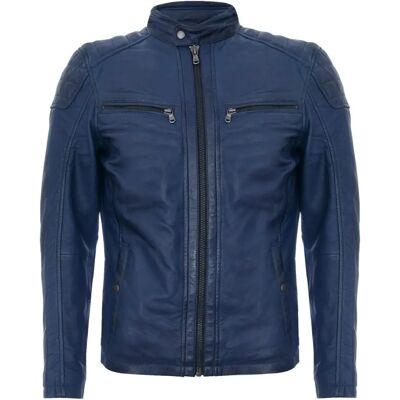 Infinity Leather Navy Model M - Vintage gestikte motorjack Infinity Leather Navy Model M - Vintage gestikte motorjack