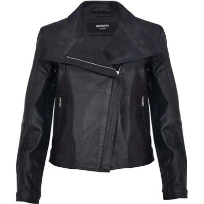 Infinity Leather Dames Lederen Shawl Biker Jas - Riga - Zwart - Maat 18 UK Infinity Leather Dames Lederen Shawl Biker Jas - Riga - Zwart - Maat 18 UK