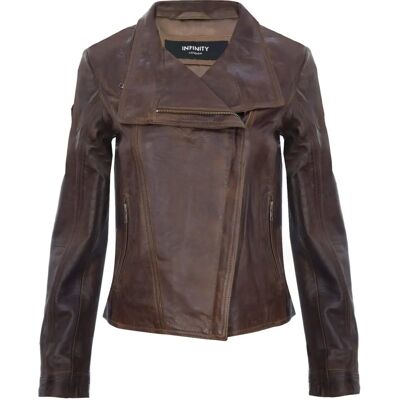 Infinity Leather Dames Leren Shawl Wrap Biker Jas - Maat 20 UK Infinity Leather Dames Leren Shawl Wrap Biker Jas - Maat 20 UK