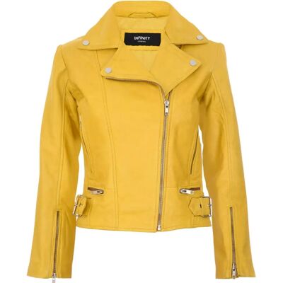 Infinity Leather Dames Gele Lederen Fitted Vintage Biker Jas XS - Lederen Biker Jas Infinity Leather Dames Gele Lederen Fitted Vintage Biker Jas XS - Lederen Biker Jas