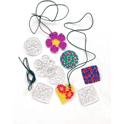 Kette mit Mosaik-Anhänger - 12 Acryl-Anhänger in 4 Formen zum Bemalen für Kinder - Durchmesser 45mm Kette mit Mosaik-Anhänger - 12 Acryl-Anhänger in 4 Formen zum Bemalen für Kinder - Durchmesser 45mm