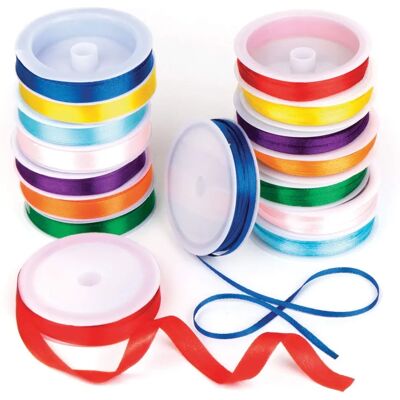 Craft Satinband - 16 Rollen in Leuchtfarben - 4/10mm Craft Satinband - 16 Rollen in Leuchtfarben - 4/10mm