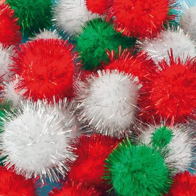 Glitter Kerst Pom Poms - 100 Zacht & Fluffy in 3 Maten Glitter Kerst Pom Poms - 100 Zacht & Fluffy in 3 Maten