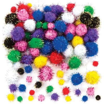 Pompons à Paillettes - 100 Pompons - Couleurs Variées - Fournitures d'Artisanat Pompons à Paillettes - 100 Pompons - Couleurs Variées - Fournitures d'Artisanat