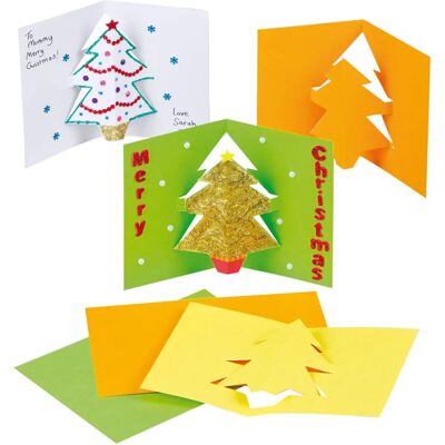 Biglietti Natale albero pop-up Baker Ross - Confezione da 8 Biglietti Natale albero pop-up Baker Ross - Confezione da 8