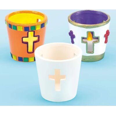 Soportes de Tealight Cerámicos Cruz Baker Ross - Pack de 4 Soportes de Tealight Cerámicos Cruz Baker Ross - Pack de 4