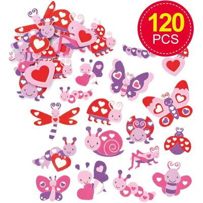 Autocollants Saint-Valentin Baker Ross - Insectes et Cœurs en mousse - 120 pcs Autocollants Saint-Valentin Baker Ross - Insectes et Cœurs en mousse - 120 pcs