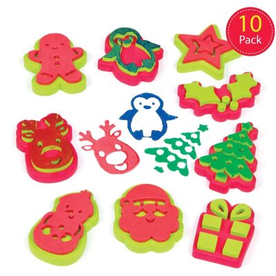Marque Modèle Tampons de Noël en mousse - 10 Designs de Noël Variés - 6cm - 8cm Marque Modèle Tampons de Noël en mousse - 10 Designs de Noël Variés - 6cm - 8cm