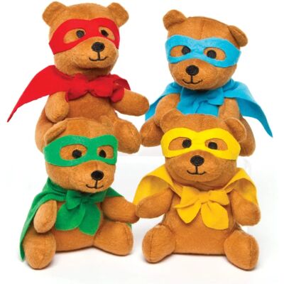 Baker Ross Kleine Teddybären - 4 Plüschbären mit Umhängen & Masken - 13cm - Spielzeug Baker Ross Kleine Teddybären - 4 Plüschbären mit Umhängen & Masken - 13cm - Spielzeug