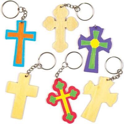 Porte-clés croix en bois Baker Ross - Pack de 8 - Foi & Espoir Porte-clés croix en bois Baker Ross - Pack de 8 - Foi & Espoir