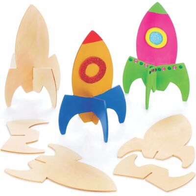 Baker Ross - Fusées en bois à poser - Pack de 6 Baker Ross - Fusées en bois à poser - Pack de 6