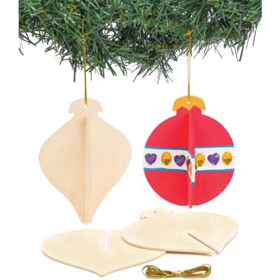 Boules de Noël 3D en bois - Pack de 6 Boules de Noël 3D en bois - Pack de 6