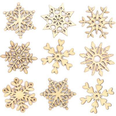 Houten Sneeuwvlok Versieringen - 45 stuks, 9 ontwerpen - 30mm - Handwerk Decoratie Houten Sneeuwvlok Versieringen - 45 stuks, 9 ontwerpen - 30mm - Handwerk Decoratie