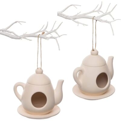 Maisons d'oiseaux en céramique en forme de théière - 2 pièces - 11cm Maisons d'oiseaux en céramique en forme de théière - 2 pièces - 11cm