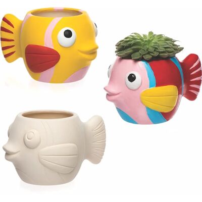 Pots de fleurs poissons Baker Ross - 2 Pots en céramique à peindre - Blanc Pots de fleurs poissons Baker Ross - 2 Pots en céramique à peindre - Blanc