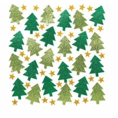 Autocollants sapins de Noël à paillettes - 100 pcs Autocollants sapins de Noël à paillettes - 100 pcs