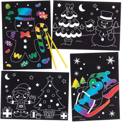 Dessins de Noël à gratter - 8 pièces, 21cm x 15cm Dessins de Noël à gratter - 8 pièces, 21cm x 15cm