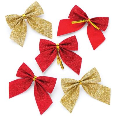 Rood- en Goudkleurige Glitter Strikjes - Set van 24 - Kerstdecoraties Rood- en Goudkleurige Glitter Strikjes - Set van 24 - Kerstdecoraties
