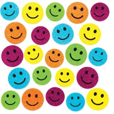 Autocollants visage souriant en mousse scintillante - 100 pièces Autocollants visage souriant en mousse scintillante - 100 pièces
