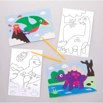 Images en sable de dinosaure - Kit de 8 dessins colorés - 19cm x 13cm Images en sable de dinosaure - Kit de 8 dessins colorés - 19cm x 13cm