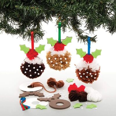 Kit de décoration de pudding de Noël en pompons - Artisanat de Noël Kit de décoration de pudding de Noël en pompons - Artisanat de Noël