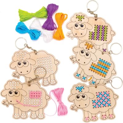 Kreuzstich-Schlüsselanhänger-Bastelsets „Flauschige Schäfchen“ - 5 Stück - 11x9cm Kreuzstich-Schlüsselanhänger-Bastelsets „Flauschige Schäfchen“ - 5 Stück - 11x9cm