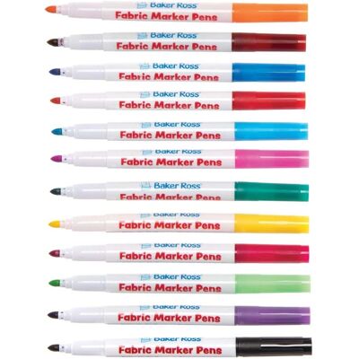 Marcadores para tela Baker Ross - 12 colores surtidos - Adecuado para la mayoría de tejidos - Punta de 4mm Marcadores para tela Baker Ross - 12 colores surtidos - Adecuado para la mayoría de tejidos - Punta de 4mm
