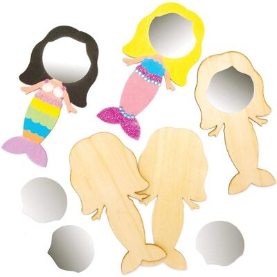 Holz Meerjungfrau Spiegel - 4 Stück - Deko Basteln - 18,5cm Holz Meerjungfrau Spiegel - 4 Stück - Deko Basteln - 18,5cm