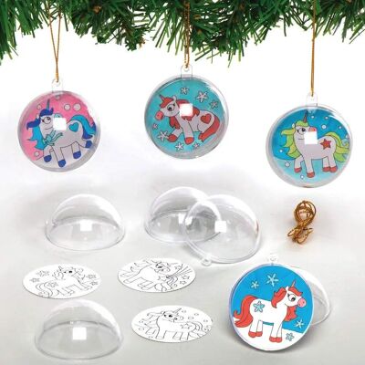 Décorations de Noël avec boules licorne à colorier Décorations de Noël avec boules licorne à colorier
