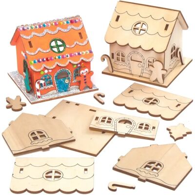 Kit maison en pain d’épice en bois avec porte-LED - Décoration Noël Kit maison en pain d’épice en bois avec porte-LED - Décoration Noël