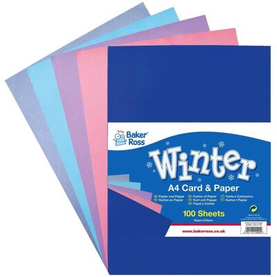 Pack di Carte e Carta Invernale Baker Ross - 100 Fogli - Colori Vari - A4 - Materiale per fai-da-te Pack di Carte e Carta Invernale Baker Ross - 100 Fogli - Colori Vari - A4 - Materiale per fai-da-te