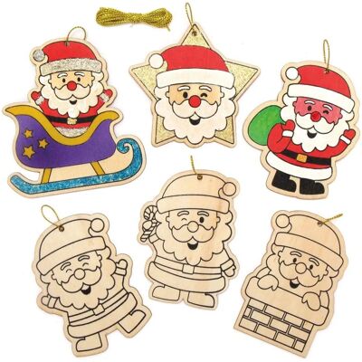 Decorazioni di Babbo Natale in legno Baker Ross - 12 Pezzi - Artigianato natalizio Decorazioni di Babbo Natale in legno Baker Ross - 12 Pezzi - Artigianato natalizio