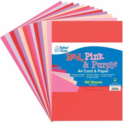 Baker Ross Rojo, Rosa y Púrpura Pack de Cartulina y Papel A4 Baker Ross Rojo, Rosa y Púrpura Pack de Cartulina y Papel A4