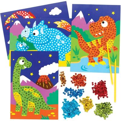 Kits d'illustrations de dinosaures à paillettes Baker Ross - Pack de 4 - Publicité Kits d'illustrations de dinosaures à paillettes Baker Ross - Pack de 4 - Publicité