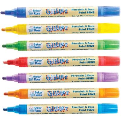 Baker Ross Rainbow Glitter Porcelain & Deco Paint Pens - 7 Pack Baker Ross Rainbow Glitter Porcelain & Deco Paint Pens - 7 Pack
