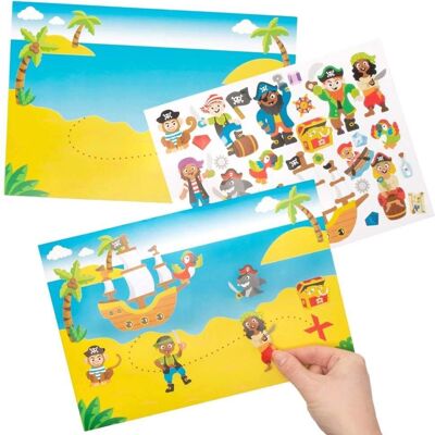 Kit de escenas con pegatinas de mapa del tesoro pirata - Actividad infantil Kit de escenas con pegatinas de mapa del tesoro pirata - Actividad infantil