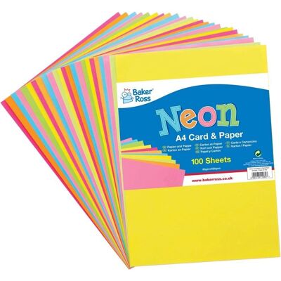 Pack de Papier et Carton Néon A4 Baker Ross - 102 Pièces Pack de Papier et Carton Néon A4 Baker Ross - 102 Pièces