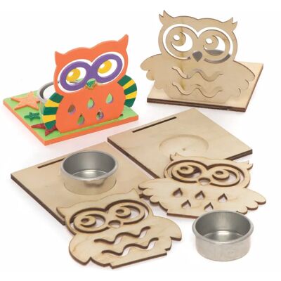 Kit de porte-bougie en bois de hibou - Pack de 4 Kit de porte-bougie en bois de hibou - Pack de 4