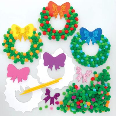 Kits d’art couronnes de Noël en pompons - Pack de 5 Kits d’art couronnes de Noël en pompons - Pack de 5