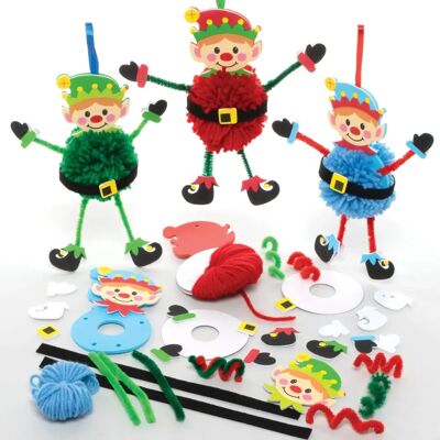 Weihnachtself Bastelset mit Bommeln - 3 Stück Weihnachtself Bastelset mit Bommeln - 3 Stück