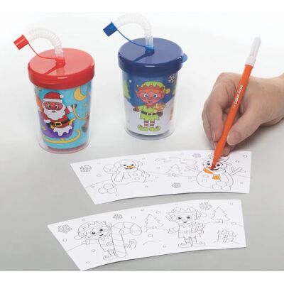 Bicchieri di Natale con cannuccia flessibile - Confezione da 3 Bicchieri di Natale con cannuccia flessibile - Confezione da 3