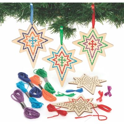 Kits d’enfilage d’étoile de la Nativité en bois - Pack de 5 Kits d’enfilage d’étoile de la Nativité en bois - Pack de 5