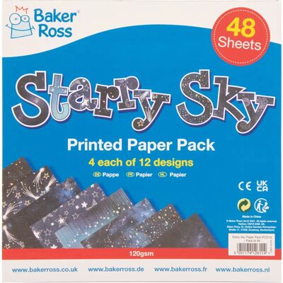 Baker Ross Sterrenhemel Gedrukte Papierpakket - Geel - 48 Bladen Baker Ross Sterrenhemel Gedrukte Papierpakket - Geel - 48 Bladen