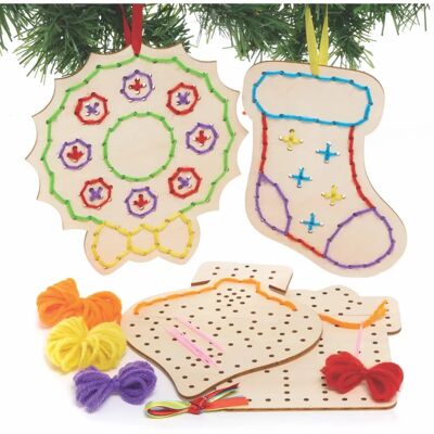 Kits de décoration d’enfilage en bois de Noël - Pack de 5 Kits de décoration d’enfilage en bois de Noël - Pack de 5