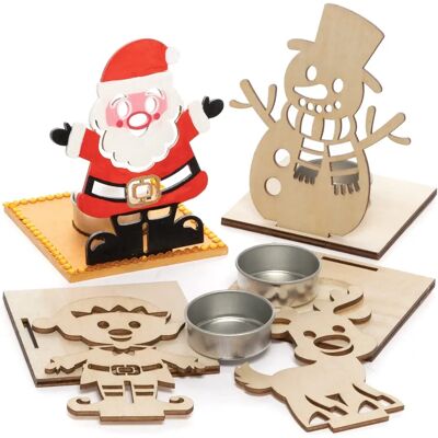 Kit de photophore de Noël en bois - Argenté Kit de photophore de Noël en bois - Argenté