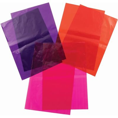 Feuilles de cellophane rouge, rose et violet - Fournitures d'artisanat Feuilles de cellophane rouge, rose et violet - Fournitures d'artisanat