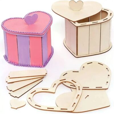 Kit di scatole di legno a cuore - Confezione da 3 Kit di scatole di legno a cuore - Confezione da 3