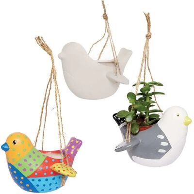 Craft Bird Ceramic Hanging Flowerpots - Set of 3 Craft Bird Ceramic Hanging Flowerpots - Set of 3